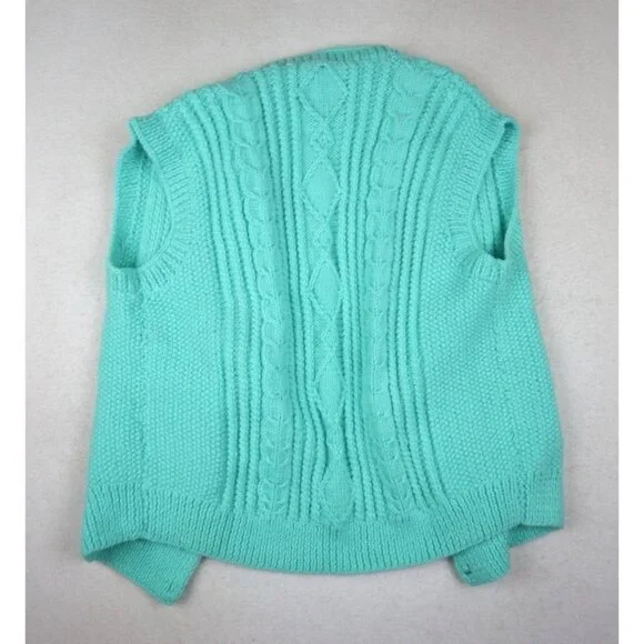 WOMEN'S GREEN SLEEVELESS SWEATER VEST - HANDMADE - SIZE S/M - Picture 3 of 4